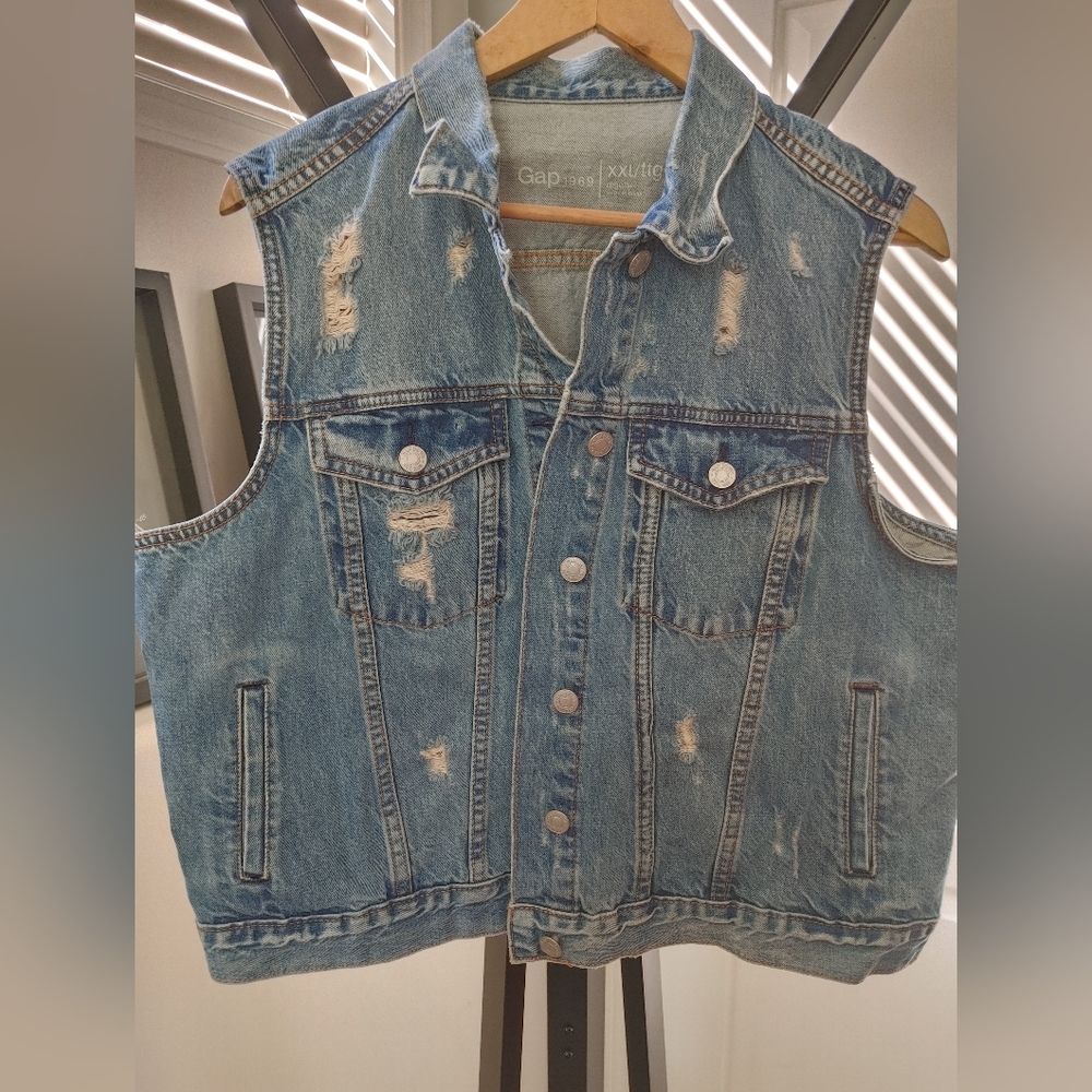 Gap Distressed Denim Vest~ Size XXL